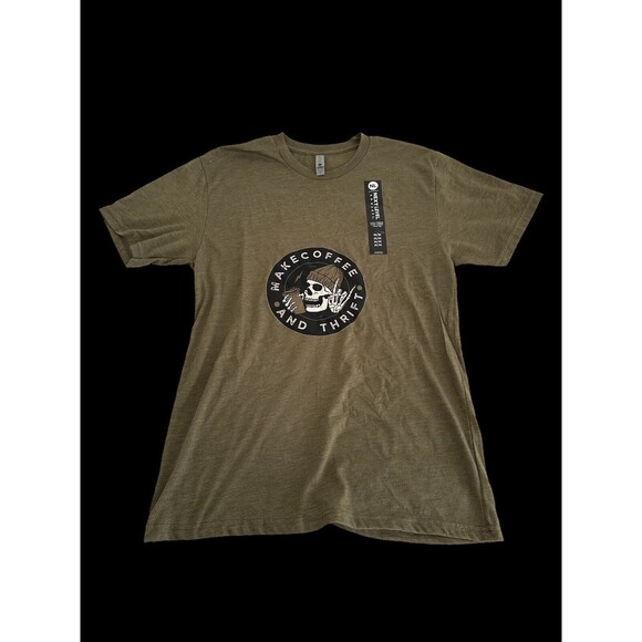 Make Coffee and Thrift Reseller T-Shirt Men's Size Medium Green 100% Cotton - Picture 2 of 4